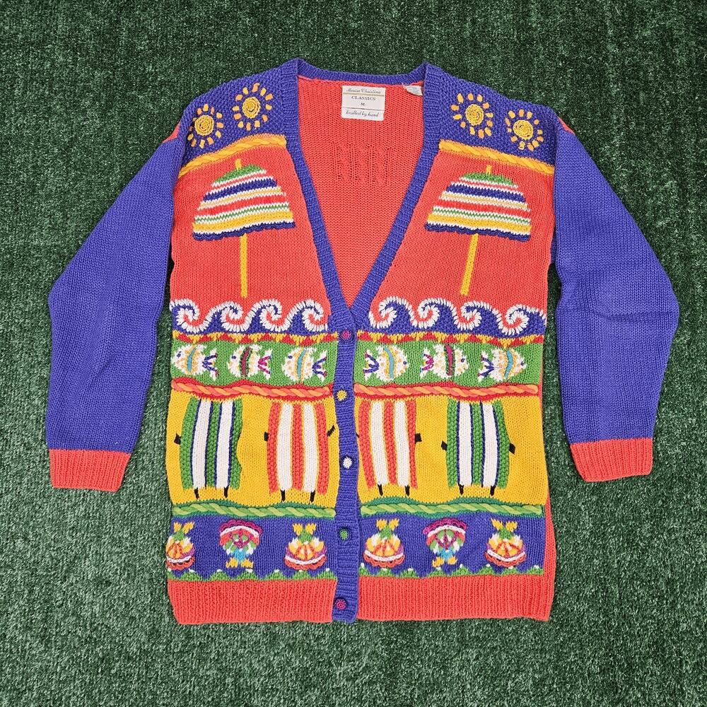 VINTAGE Marisa Christina Classics Fish Beach Cardigan M Multicolor